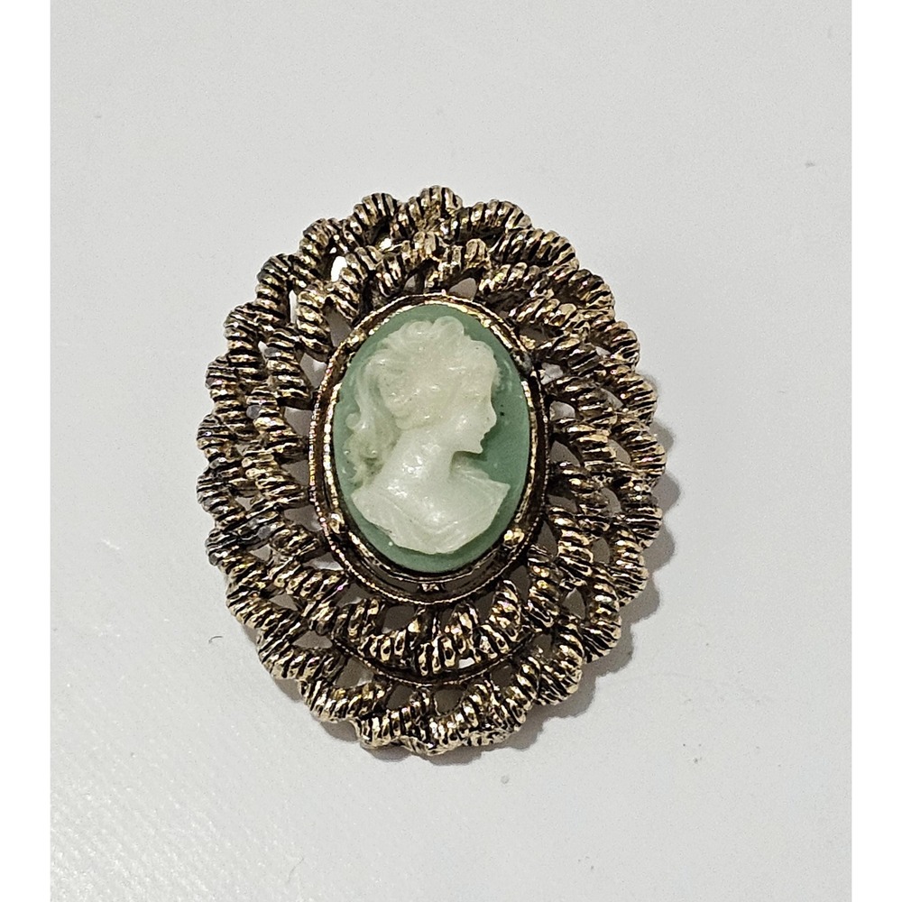 Vintage 1960s Green Cameo Brooch by Gerry's
